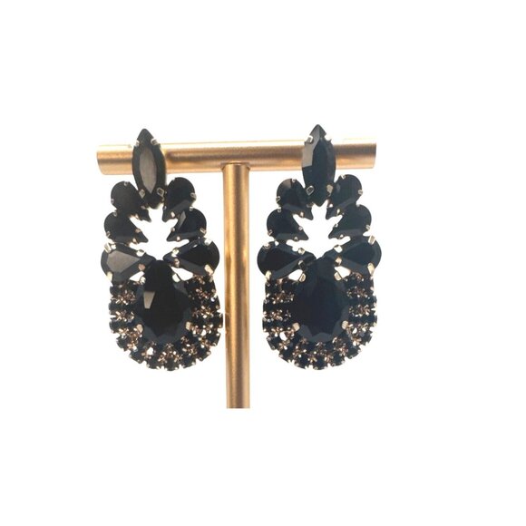 2/$24 Elegant Black Crystal Gold Statement Drop Earrings - Picture 4 of 7